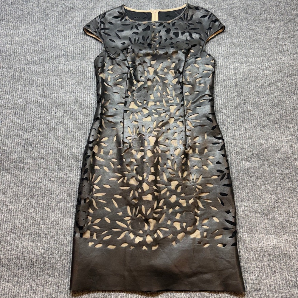 Julia Jordan Black Nude‎ Vegan Leather Floral Cutout Sheath Dress Womens 8